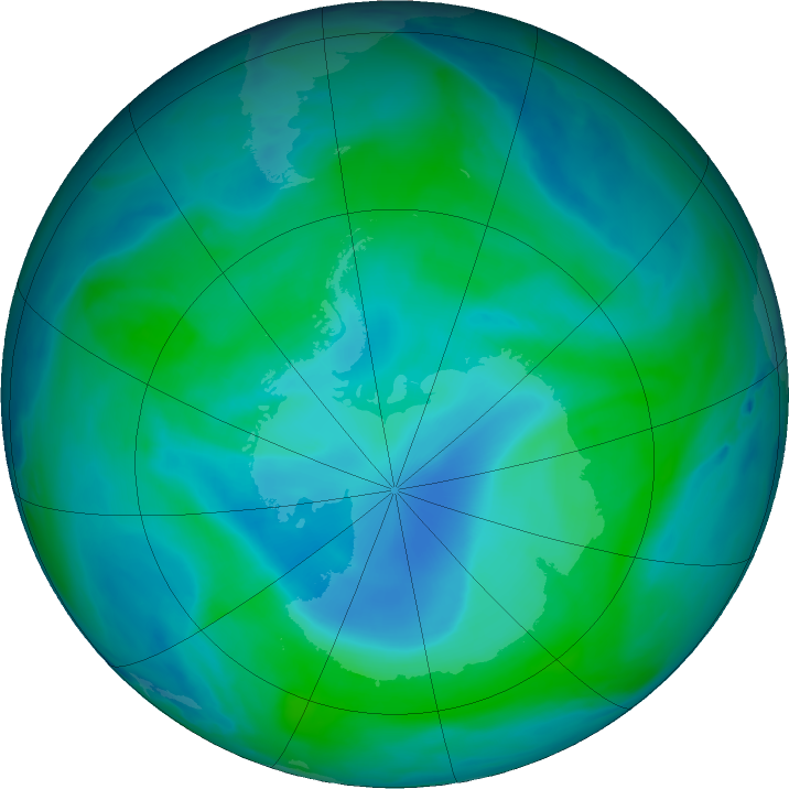Antarctic ozone map for 04 January 2023